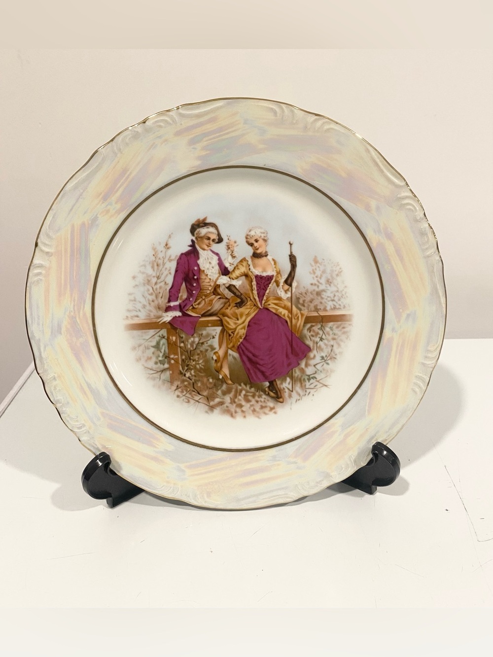 Vintage Made in Japan Pearl Lusterware 10” Courting Couple Decorative Plate
